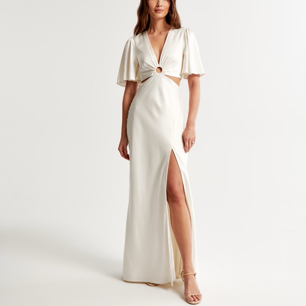 NWT Abercrombie & Fitch Cream Maxi Dress with Cutout and Ring Detail